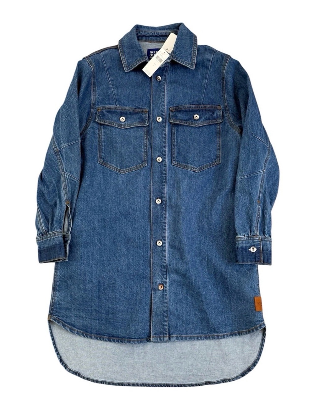 NWT Scotch & Soda Blue Denim Long Sleeve Shirt Dress Knee Length Size 4